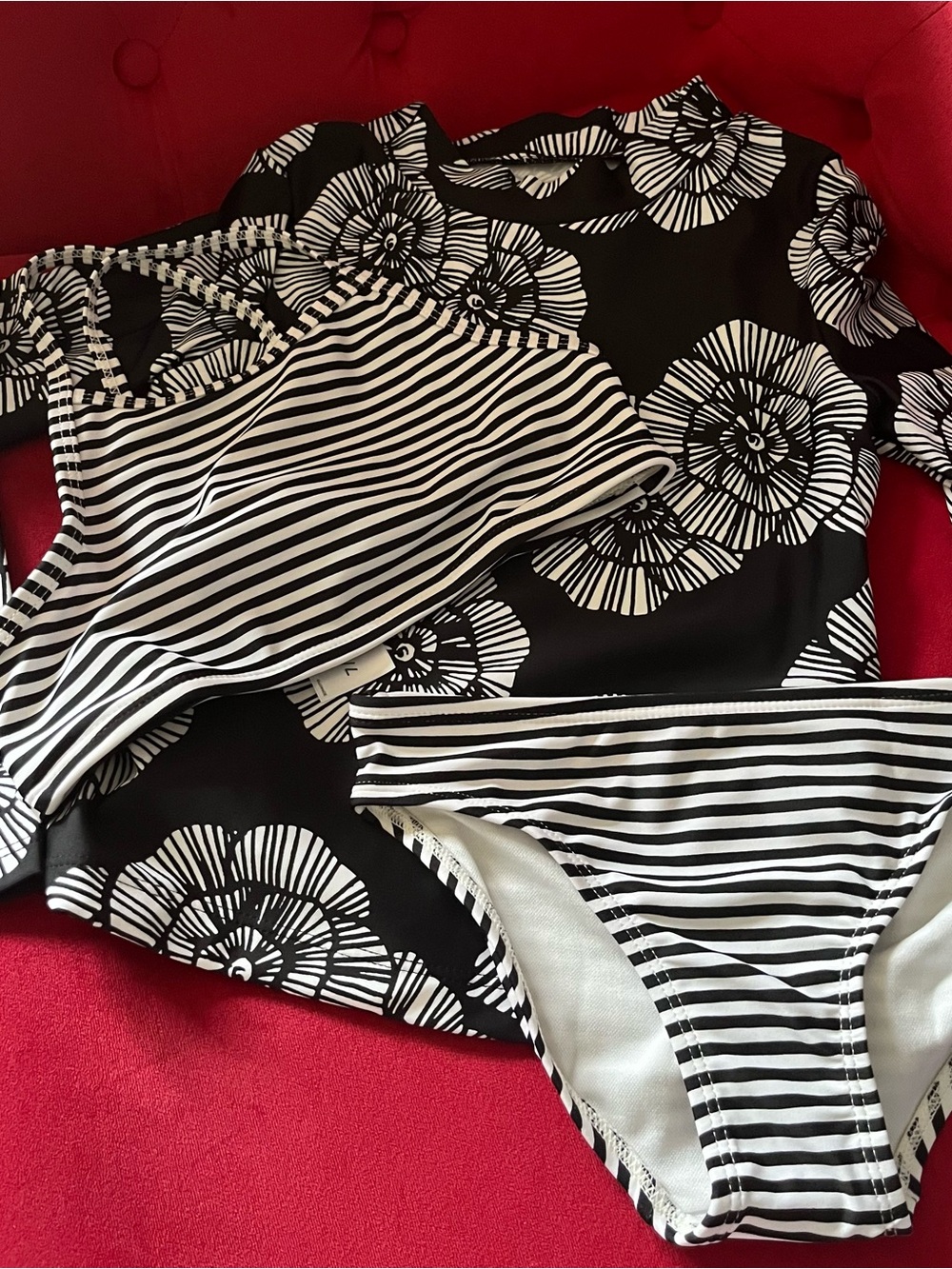 Carter’s Girls’ Black & White Floral and Stripe 3-piece Swimsuit Set